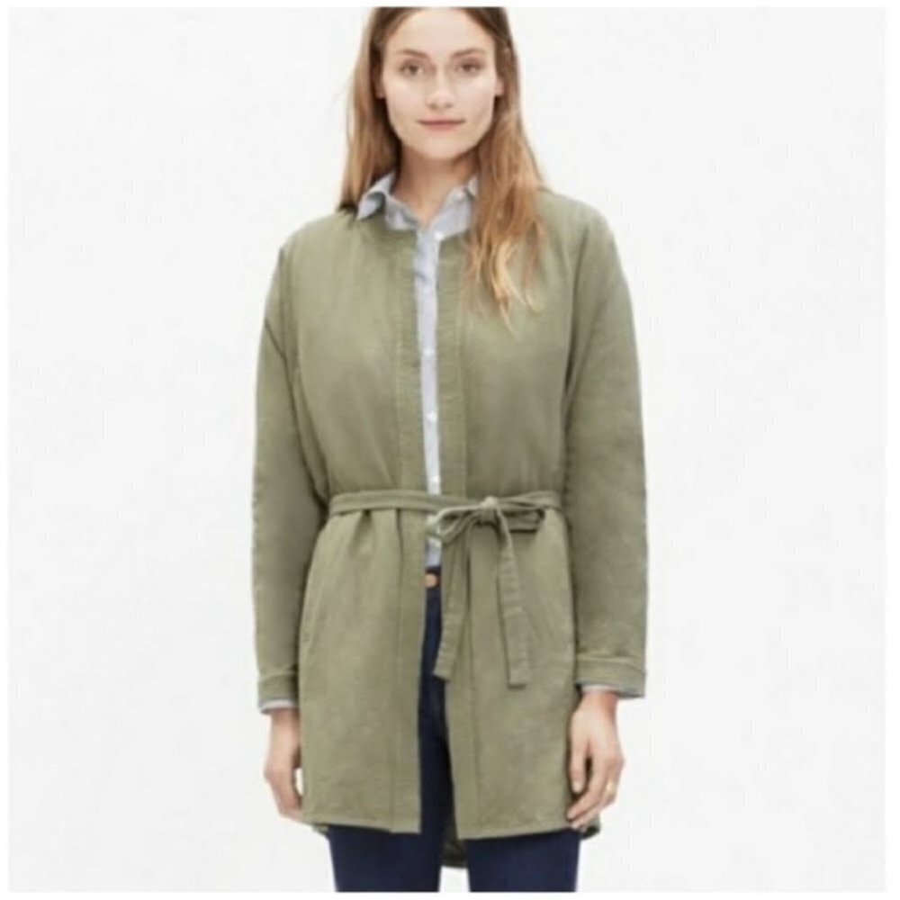 Madewell Olive Green Stitch  Edge Duster Utility Jacket Cardigan tie waist XS